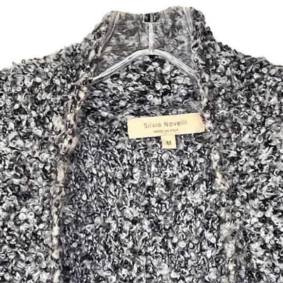 Silvia Novelli Italian Mohair Blend Open Cardigan Fuzzy/Curly - M - Black/Grey - Picture 4 of 11